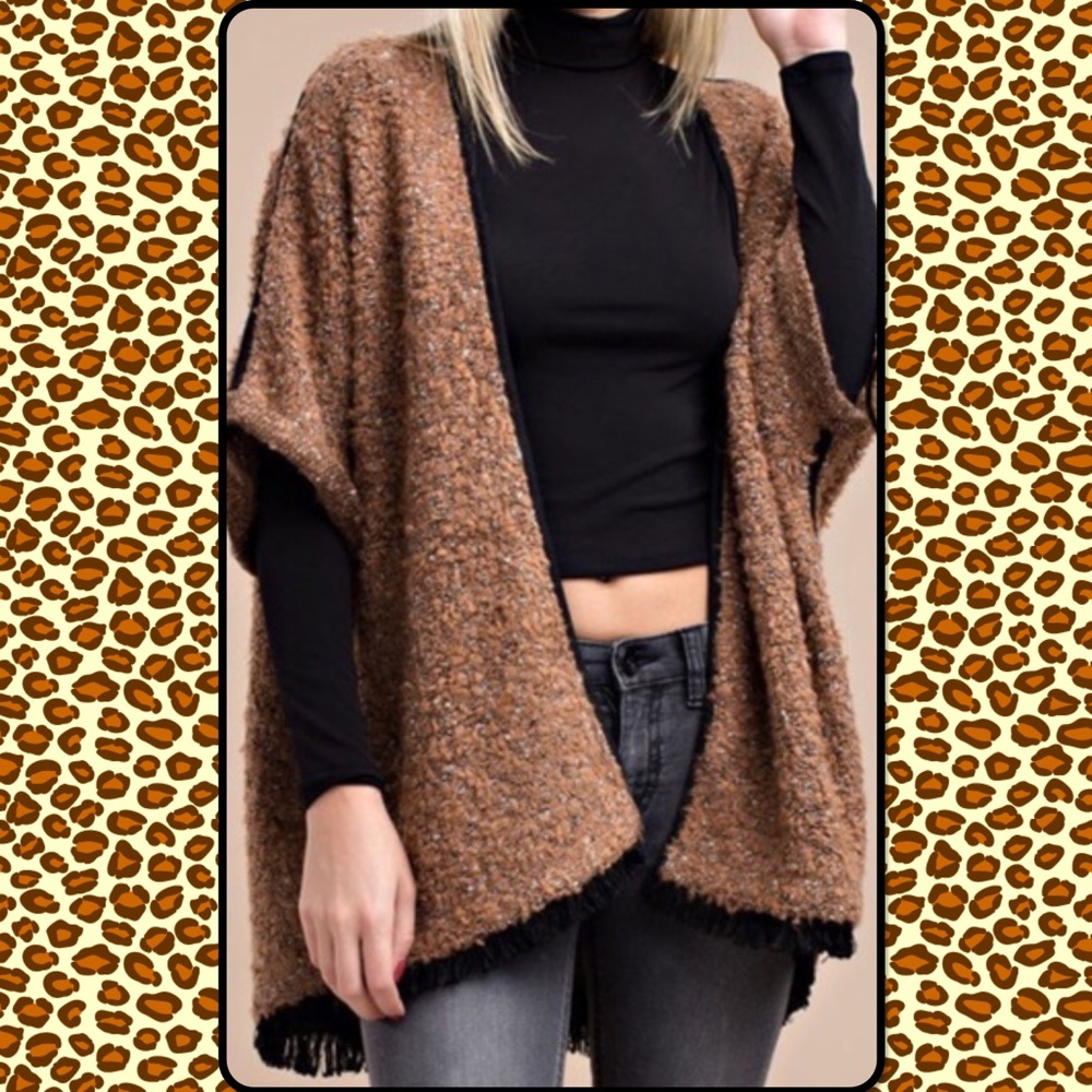 CAMEL w/BLACK TRIM OPEN CARDIGAN